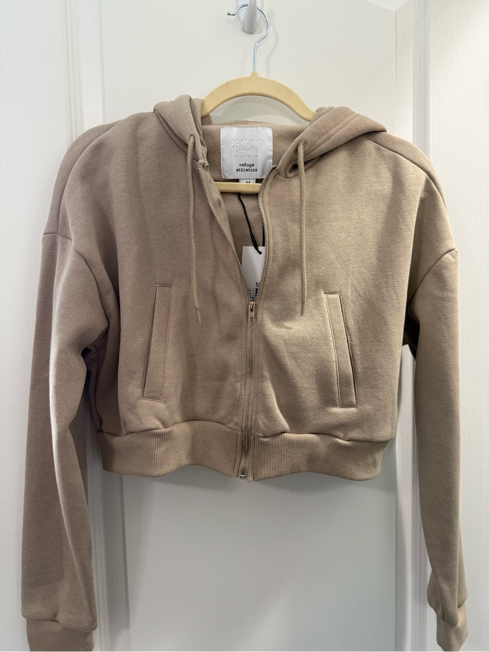 refuge Taupe Cropped Zip Hoodie Jacket